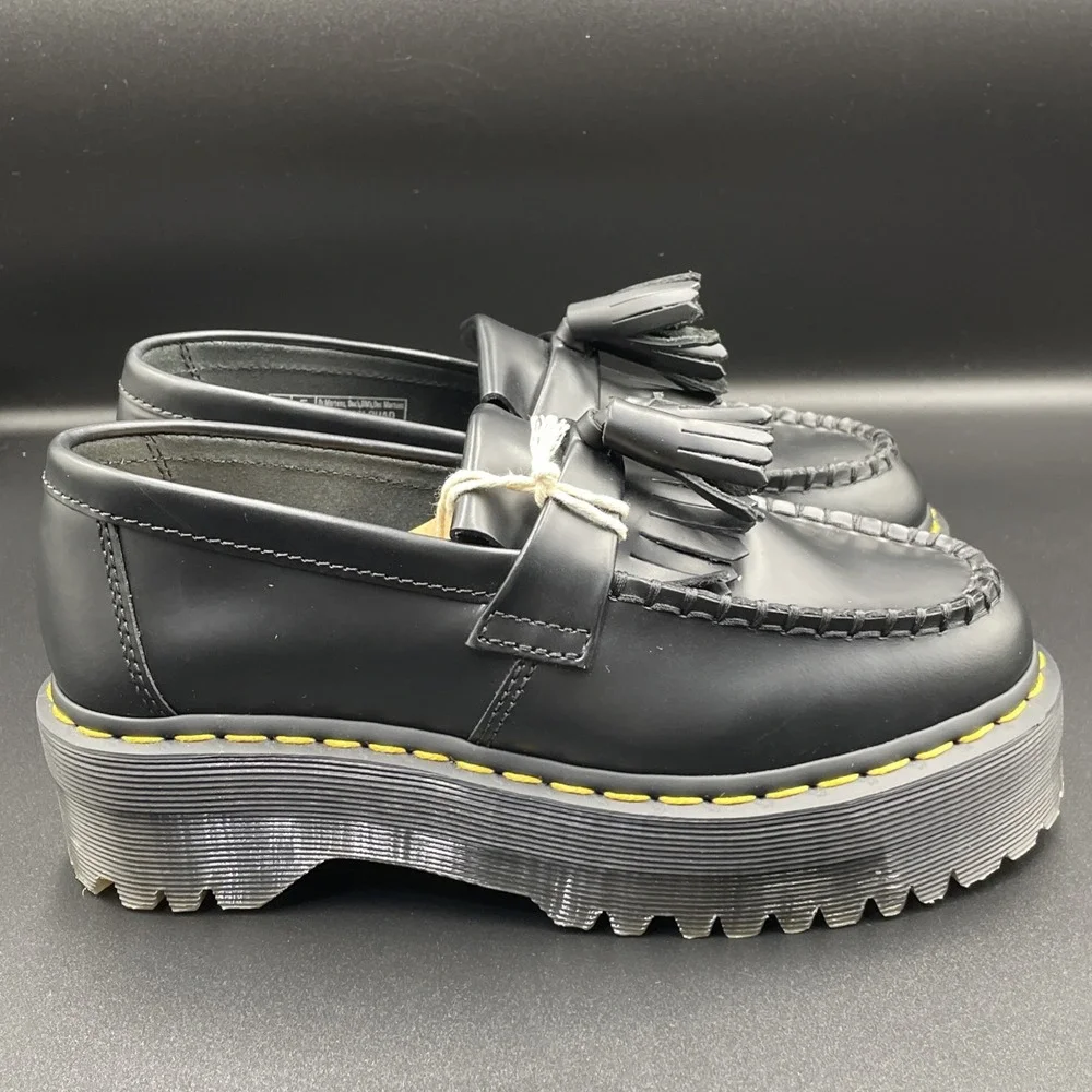 Doc Martens Adrian Quad Women's 6 Black Leather Slip On Platform Tassel Loafers - Picture 6 of 7